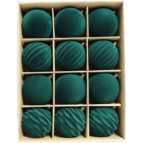 Boules De Noël - Boules En Velours Floqué - Diamètre 8 Cm - Pour Arbre De Noël Porte Et Décoration Intérieure - Lot De 12 (1/2)