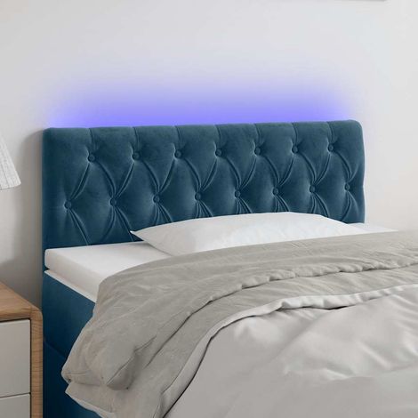 Tête de lit LED bleu foncé en velours, hauteur réglable, 90 x 7 x 78/88 cm - PANGIVO (1/5)