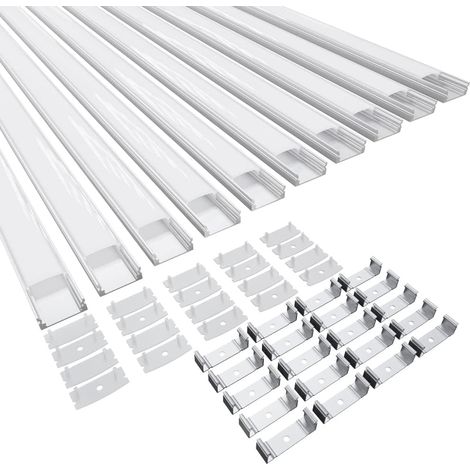Profilé LED, Profilé LED en Aluminium 10 x 40CM avec Couvercle PC Laiteux, Embouts et Clip de Montage pour Bande LED (10 PACK) (1/5)