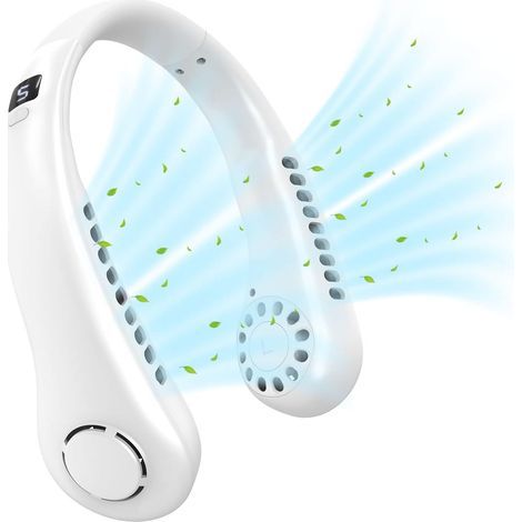 Neck Fan, Mini Neck Fan Portable Bladeless Fans,USB Rechargeable Fans, 4+1 Speeds Cooling Fan Personal Hanging Neck Fan Leafless NeckBand Fan Indoor Outdoor used for Sports Travel Office (1/5)