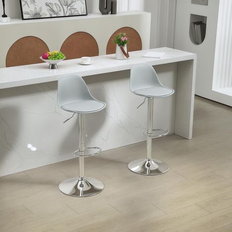 Lot de 2 tabourets de bar réglables pivotants 360° avec dossier et repose-pieds en simili cuir gris (1/5)