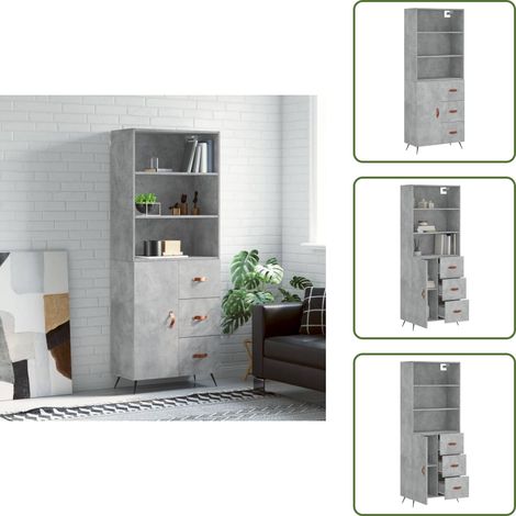 Highboard Betongrau 69,5x34x180 cm Holzwerkstoff - Sideboard - Hochschrank - Wohnraumgestaltung - Aufbewahrungsmöglichkeiten - Betonlook (1/5)
