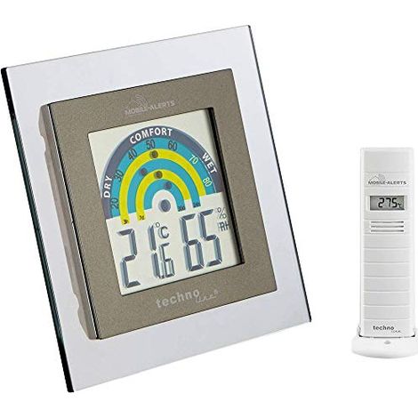 Technoline MA 10260 Set di sensori supplementari con Stazione Meteo per Il Sistema di Allarme su Cellulare Mobile Alerts con Cornice Trasparente, 10 cm x 2 cm x 10 cm, Colore Bianco/Grigio (1/4)