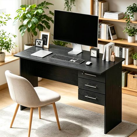 Schreibtisch mit 3 Schubladen 120x75x60 cm Schwarz OKMYHOME (1/5)