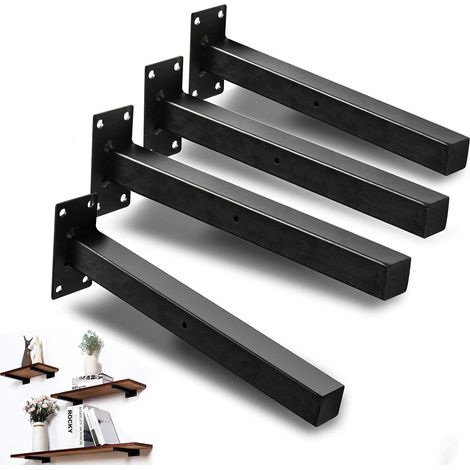 Supports d'étagère, supports d'étagère de 20 cm, supports flottants industriels, supports d'étagère muraux robustes de style antique, lot de 4 noirs (1/5)
