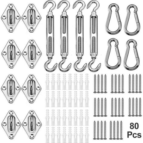 Kit de quincaillerie pour voile d'ombrage 6 pouces pour installation de voile d'ombrage triangulaire ou rectangulaire, acier inoxydable 304 pour jardin extérieur, 80 pièces (1/5)