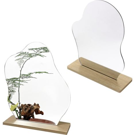 2 Pièces Miroir Maquillage, Forme Irrégulière Petit Miroir, Acrylique sans Cadre Miroir Organique, avec Socle en Bois, pour Chambre à Coucher, Hôtel (1/5)