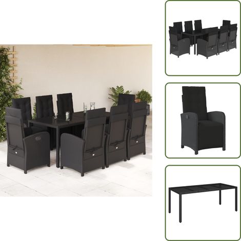 Chaise de jardin inclinable - vidaXL Ensemble à manger de jardin 9pcs coussins noir résine tressée - Coussin de siège (1/5)