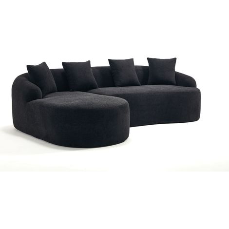 Canapé modulaire incurvé – Méridienne gauche + 2 places, en L, revêtement chenille, sans montage, confortable et élégant pour salon, appartement et bureau – Noir