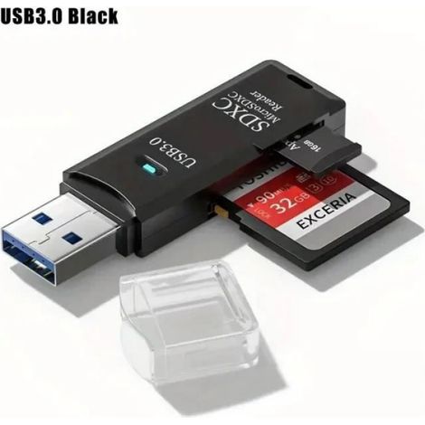 Lecteur de carte Micro SD 2 en 1 USB 3.0 2.0 robuste,transmission de données haute vitesse jusqu'à 5Gbps- USB 3.0 Noir[B]