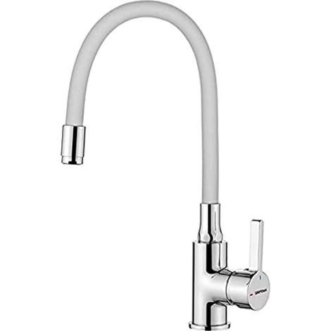 Robinet de Cuisine avec Bec Flexible, Mitigeur d'évier Monocommande, Chrome, Blanc/Chromé (1/4)