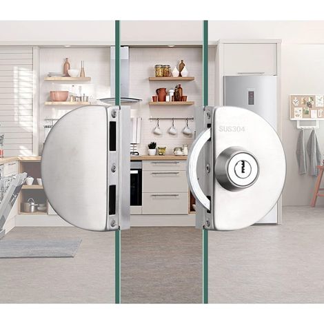 Türschloss aus Edelstahl für Glastüren ohne Blockierschutz, inklusive 3 Kupferschlüsseln, für Büro, Wohnung, Badezimmer, Glasstärke 10–12 mm (1/5)