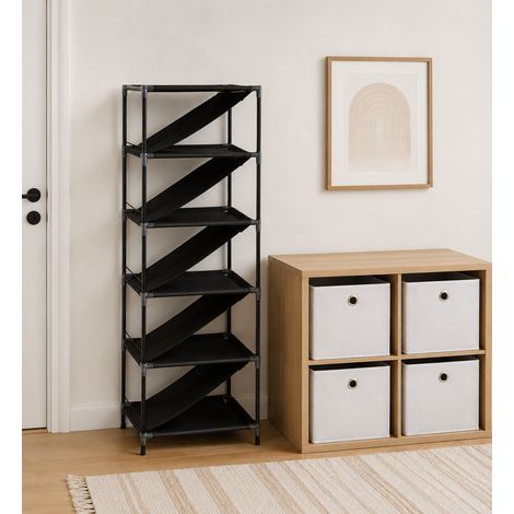 Flurschrank-Set (2-teilig) – Schuhregal für 11 Paar Schuhe mit schrägen Einlegeböden & weiße Aufbewahrungskiste aus Stoff mit 4 Fächern (1/5)