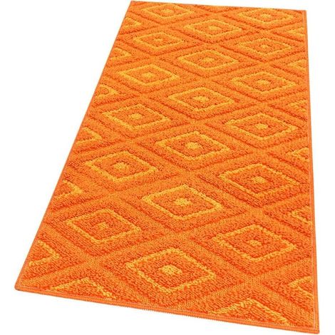 Tapis de Cuisine Doux Bordé Moderne Coureur Antidérapant Losanges 3D Orange - 50X80 Cm (1/4)