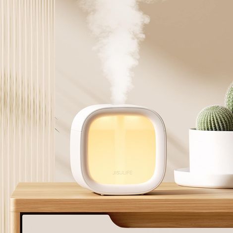Mini humidificateur portable rechargeable, veilleuse intégrée, 300 ml, brume fraîche, idéal pour bébé, plantes, bureau, voyage - Blanc (1/5)