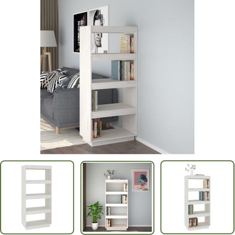 Bibliothèque-Séparateur de pièce Blanc 60x35x135 Pin massif (1/5)