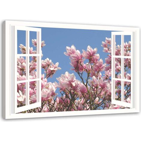 Tableau sur toile Vue de fenêtre Fleurs Rose Nature 60x40 (1/5)