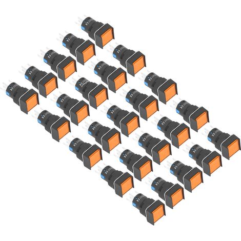 Lot de 25 interrupteurs à bouton-poussoir carrés autobloquants avec voyant lumineux, 16 mm, 220 V, 5A, jaune (1/5)