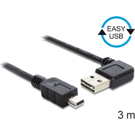 Delock cable easy-usb 2.0-a male angled  usb 2.0 mini male 3 m