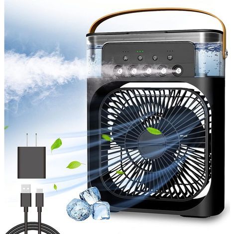 Refroidisseur d'air personnel, climatiseur portable, mini refroidisseur par évaporation avec lumière LED 7 couleurs, minuterie 1/2/3 h, 3 vitesses de vent et 3 modes de pulvérisation pour votre bureau (1/5)