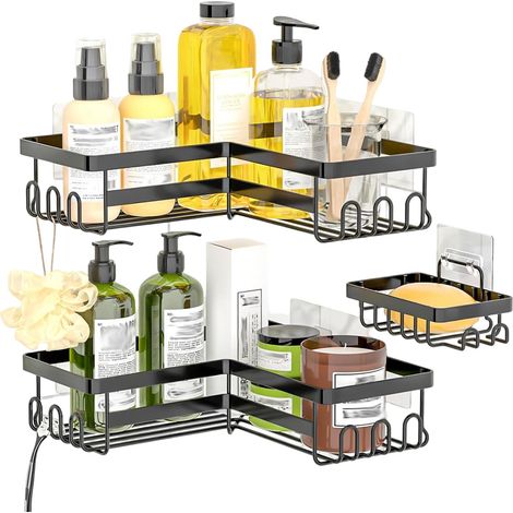 1 Étagère de rangement, acier inoxydable, forme en L, doubles rebords, sans perçage, salle de bain, cuisine (1/5)