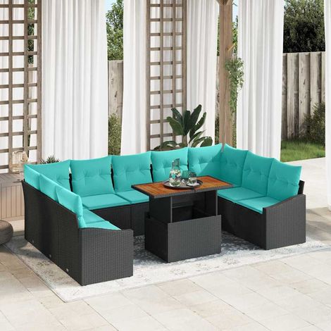 vidaXL Set Divano da Giardino 10 pz 9-Numero di posti Nero e teal (1/5)