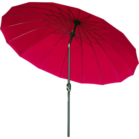 Runder, neigbarer Gartenschirm mit 18 Streben, Kurbelgriff, Metallstange, Fiberglas, Ø 2,5 m, hochdichtes Polyester, weinrot