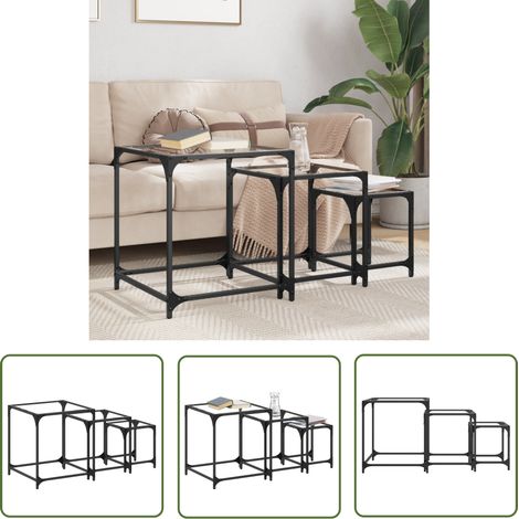 The Living Store Tables basses gigognes 3 pcs dessus en verre transparent acier - Table Basse - Table Gigogne - Ensemble De Tables - Meubles Design - Mobilier Contemporain (1/5)
