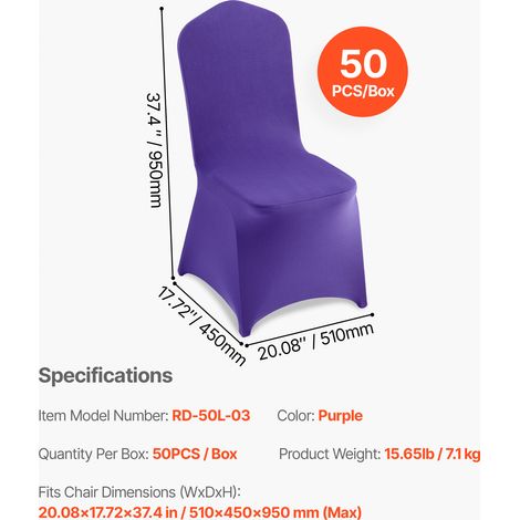 VEVOR 50 Pcs Purple Chair Covers, Polyester Spandex Chair Cover, Stretch Slipcovers for Wedding Party Dining Banquet Flat-Front Chair Covers, Fits Chair Measures up to 20.08 x 17.72 x 37.4 inch (1/4)