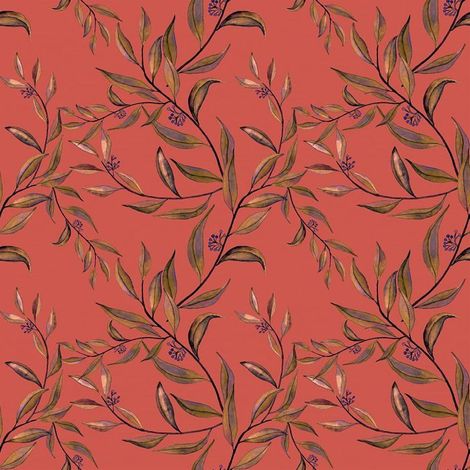 Papier Peint Feuillage Orange Cannelle Vintage Papier Peint Fleuri Orange Bohème 44,5Cm X 300Cm Revetement Adhesif Meuble Ch[BI60] (1/5)