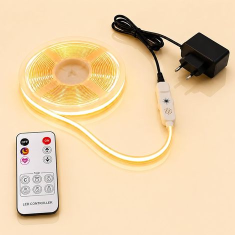 Ruban LED Interieur COB 10 m Blanc Chaud 2700 K,Télécommande et Boutons,24V (1/5)