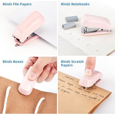 Agrafeuse, capacité de 20 à 50 feuilles avec agrafes et jeu d'agrafes, agrafeuse de bureau (rose, 20 feuilles) (1/5)