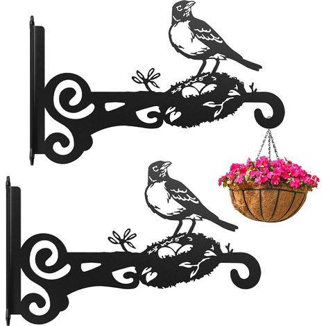 Lot de 2 crochets métalliques pour plantes, crochets muraux stables pour plantes, crochets pour jardinières, mangeoires à oiseaux, carillons et lanternes, crochets de suspension en acier inoxydable (n (1/5)