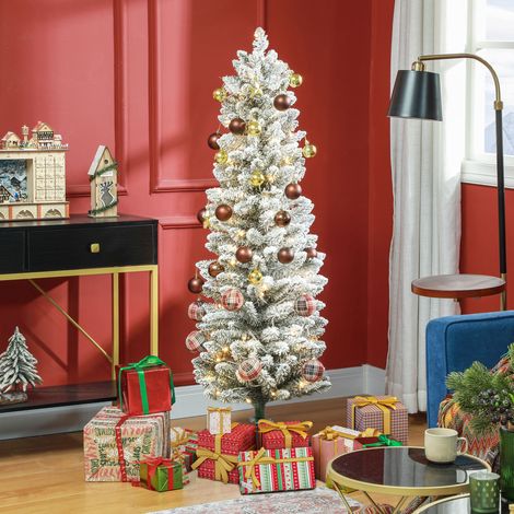Sapin de Noël 150 cm vert blanc artificiel enneigé avec 120 lumières LED 263 branches et pieds métalliques pour le salon et