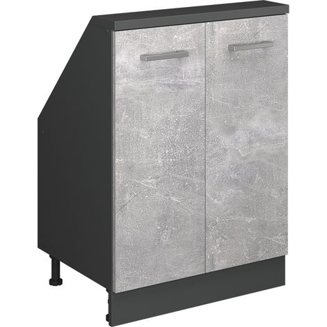 Dachschrägenschrank Rion, Beton/Anthrazit, mit 2 Türen, Vicco