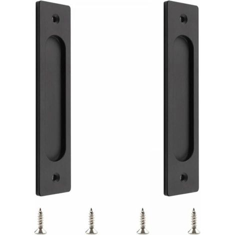 Rectangular Sliding Door Handle with Mounting Screws for Sliding Doors (Matte Black, 2 Pieces) (1/4)