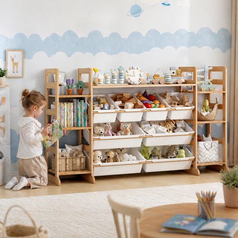 WUMAGIN -Étagère à jouets et livres pour enfants - 133x80x34.5 cm - Plusieurs compartiments - Design moderne européen - Idéal pour les salons, les bureaux et les salles de jeux - B