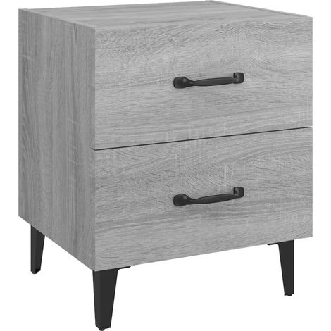 Mesita de noche con dos cajones 40 x 35 x 47,5 cm madera de ingeniería gris y metal DEC034609