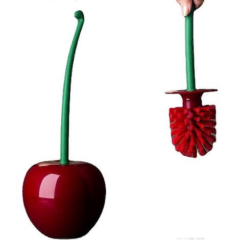 Brosse de toilette et support de brosse, brosse de toilette en forme de cerise, ensemble de brosses de toilette en plastique, outil de nettoyage de salle de bain (tête de brosse rouge)-AquaForge (1/5)