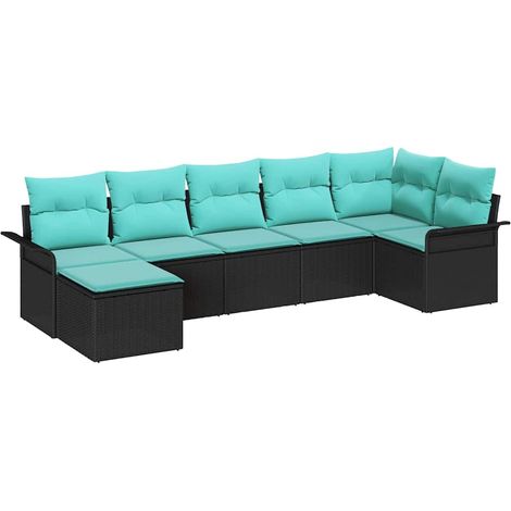 Set Divano da Giardino con cuscino 7 pcs Nero polyrattan vidaXL