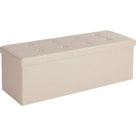SONGMICS Cassapanca Contenitore 120L, Pouf Contenitore, Panca Poggiapiedi Pieghevole, Capacità di Carico di 300 kg, Seduta Imbottita, Beige LSF70M (1/5)