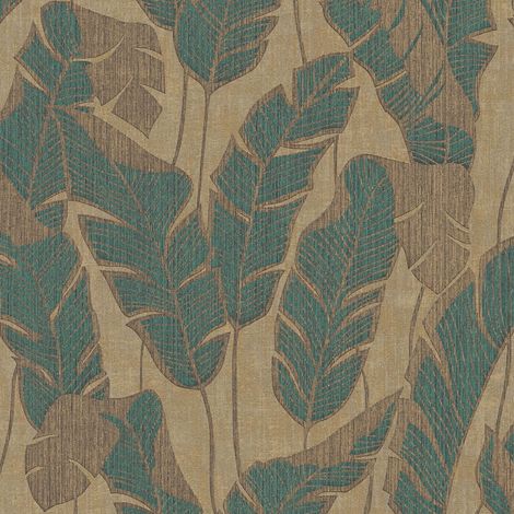 Natur Tapete Profhome 395022 Vliestapete strukturiert mit floralen Ornamenten und metallischen Akzenten beige grün schwarz 5,33 m2