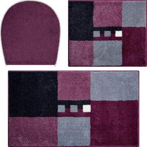 Linea Due Tapis de Bain 3D, Ultra Doux et Absorbant, Antidérapant, 5 Ans de Garantie, MERKUR, Set de 3 Pièces Couverture de WC, 40x50+50x80 cm, Baie (1/5)
