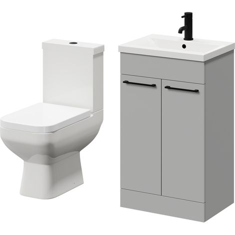 Wholesale Domestic Turin Gloss Grey Pearl 500mm Floor Standing Vanity Unit and Toilet Suite with 1 Tap Hole Basin and 2 Doors with Matt Black Handles (1/5)