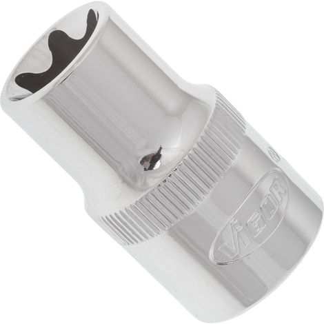 VIGOR Innenvierkant Antrieb 12,5 = 1/2 Zoll TX Steckschlüssel-Einsatz Außen TX Profil V2734 Vierkant hohl 12,5 mm (1/2 Zoll) Außen TX Profil E 16 Gesamtlänge: 38 mm (1/3)