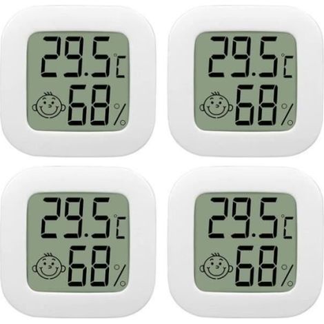Confezione da 4 mini termometri e igrometri LCD per interni ad alta precisione con icona dell'aria (1/4)