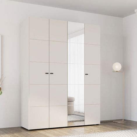 Großer Ifrane Kleiderschrank, Schlafzimmer Garderobe, 4 Regale, 6 Fächer, 155x208h cm Cremeweiß (1/5)