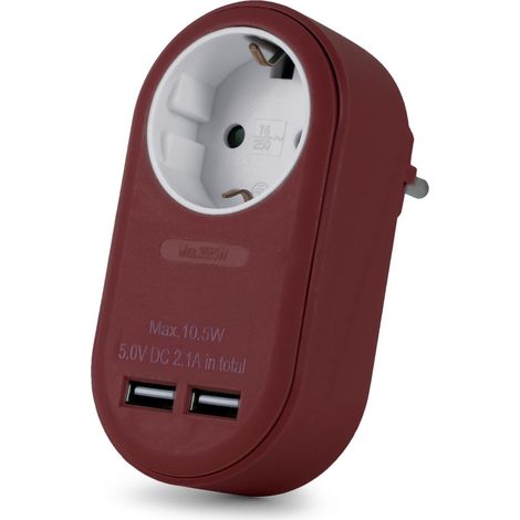 Entac EPAG-1EE-2USB-BR adaptador de enchufe eléctrico Tipo F Borgoña (1/5)