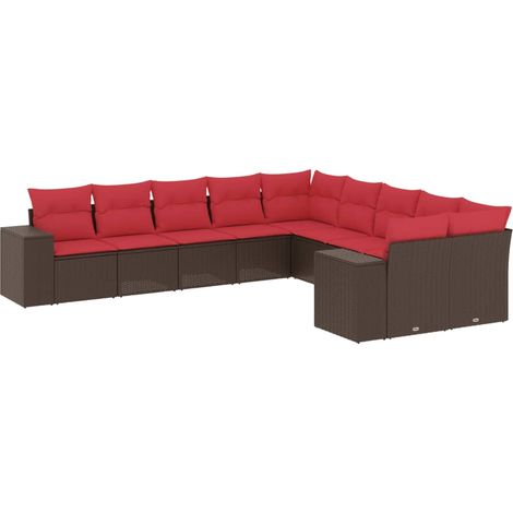 Maison Exclusive - 10-teiliges Gartensofa-Set mit Kissen, braun,