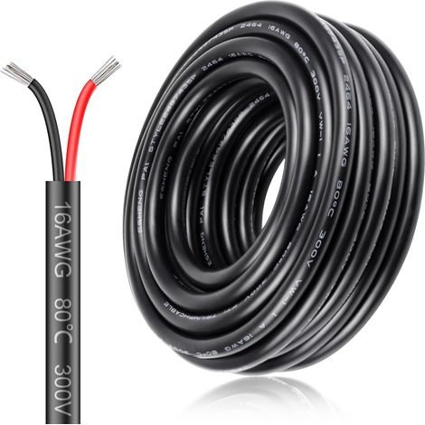Câble électrique à 2 fils, 16 AWG, 2 x 1,5 mm², 10 m, 5 V/12 V/24 V, câble de terre en cuivre étamé, 300 V flexible et doux, résistant aux hautes températures, rallonge de 10 m (1/5)